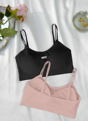 MOSSMOOR 2122-blk-pink-02-FREE Women Full Coverage Lightly Padded Bra(Black)