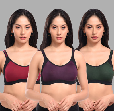 CURVZEX ANAYA Women Sports Non Padded Bra(Red, Purple, Dark Green)