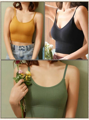 BRANKLY URJA Women Cami Bra Lightly Padded Bra(Gold, Green, Black)