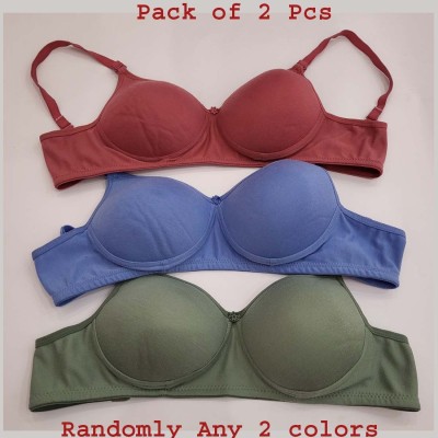 X-WELL Women Everyday Lightly Padded Bra(Green, Brown, Light Blue)