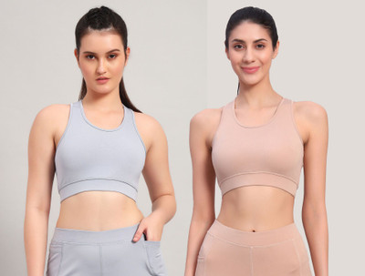 BEING RUNNER Women Sports Non Padded Bra(Beige, Grey)