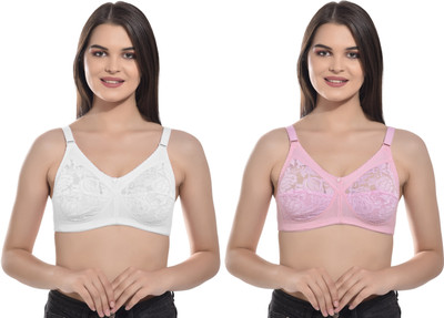 Body Liv Pack of 2 Women Full Coverage Non Padded Bra Women Full Coverage Non Padded Bra(White, Pink)