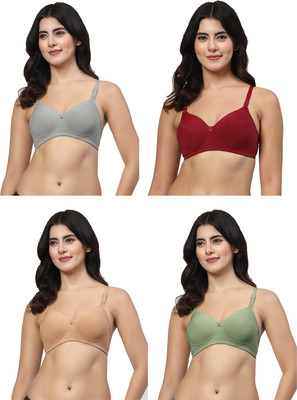 LILY Dapyklis Women T-Shirt Lightly Padded Bra(Grey, Maroon, Gold, Green)
