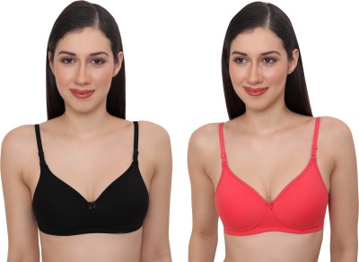 Glamoras Women T-Shirt Lightly Padded Bra(Pink, Black)