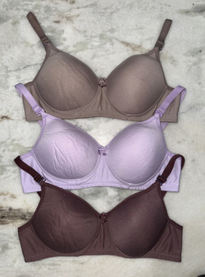 Trakudi Women T-Shirt Lightly Padded Bra(Brown, Purple)