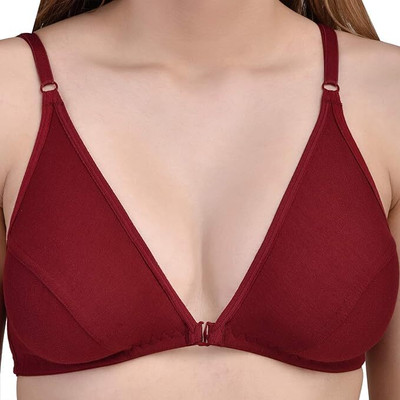 VAGMI Women's Cotton Non-padded Wire Free Plunge Bra Girls Everyday Non Padded Bra(Red)