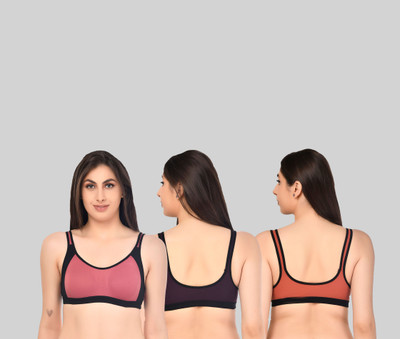 ASHMIRAS Pack of 3 Women Sports Non Padded Bra(Orange, Pink, Purple)