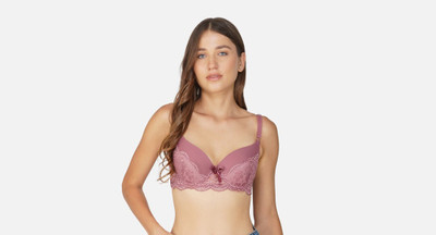 Ksvry Ksvry Women's Lace Detailing Pushup Bra Women Push-up Lightly Padded Bra(Pink)