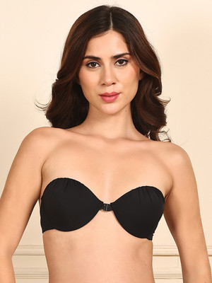 PrettyCat Lightly Padded Underwire Balconette Bra With Anti-Slip Cup. Women Balconette Lightly Padded Bra(Black)