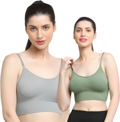 Luffy Luke Sports Bra for Women Everyday Lightly Padded Cotton Blend Bra For Women Women Sports Lightly Padded Bra(Dark Green, Grey)