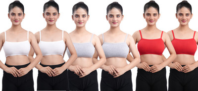 HouseOfCommon Magic Pack of 6 Girls Non Padded Thin Strap Bra for Girls Non-Wired Gym Workout Girls Training/Beginners Non Padded Bra(White, Red, Grey)