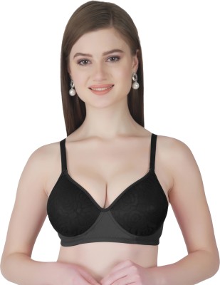 Joomie Joomie Women's Lightly Padded Net Fabric T-Shirt Bra Women T-Shirt Lightly Padded Bra(Black)