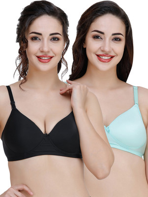 COLLEGE GIRL Hellopad ComboPO2 Women T-Shirt Lightly Padded Bra(Black, Green)