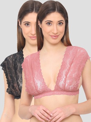 Kamz N-Gal Lace Wide Strap Bridal Bralettes Bra Pack Of 2 Women Bralette Non Padded Bra(Multicolor)