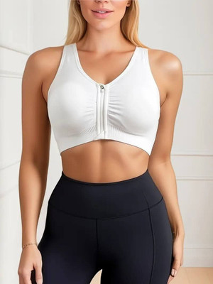 gvv High Impact Sports Bra for Women | Padded, Front Zip, Yoga & Gym Activewear Women Sports Lightly Padded Bra(White)