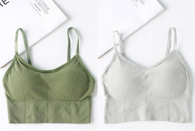 Youblu Women T-Shirt Lightly Padded Bra(Grey, Green)