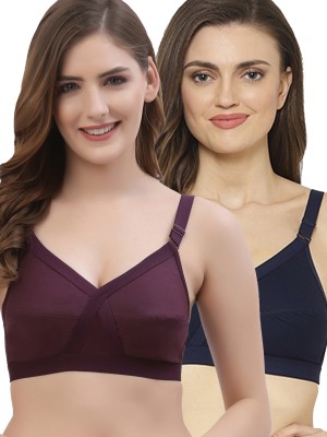 Floret Women's Cotton Full Coverage Non Padded Bra Women Full Coverage Non Padded Bra(Purple, Black)