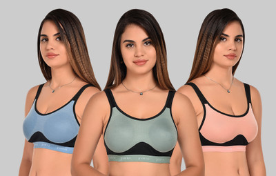 Zivosis Women Sports Non Padded Bra(Light Blue, Light Green, Pink)