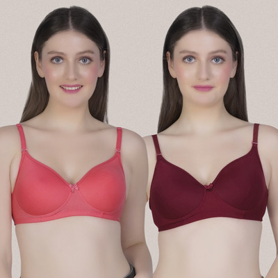 Bewings Women T-Shirt Lightly Padded Bra(Orange, Maroon)