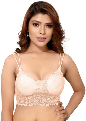 HET ENTERPRISE Women's Full Comfortable Net Chami Bra In Beige And 28A Size Women Cami Bra Lightly Padded Bra(Beige)