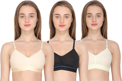 ShopGlobal Women Sports Non Padded Bra(Beige, Black, Light Green)