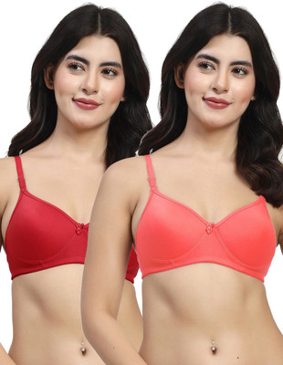 LILY mfruomalg Women T-Shirt Lightly Padded Bra(Red, Maroon)