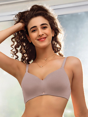 SOIE Woman's Full Coverage Padded Non Wired Seamless Bra Women T-Shirt Lightly Padded Bra(Brown)