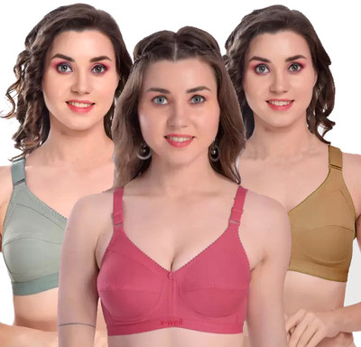 X-WELL Women Everyday Non Padded Bra(Light Green, Pink, Beige)