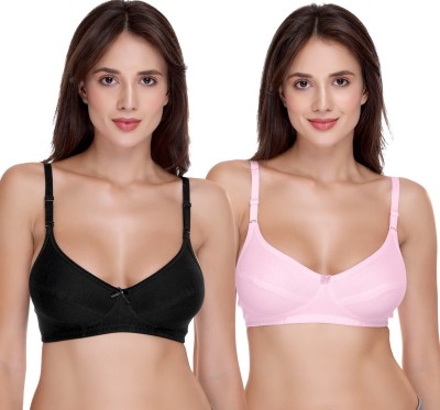 SONA Sona H-01 for Women's Cotton Full Coverage Non Padded Wire-Free T-Shirt Bra Women Full Coverage Non Padded Bra(Black, Pink)