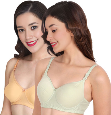 Liigne Women Everyday Non Padded Bra (Pack Of 2) for T-Shirt Saree Dress Sports Garment Women T-Shirt Non Padded Bra(Gold, Light Green)