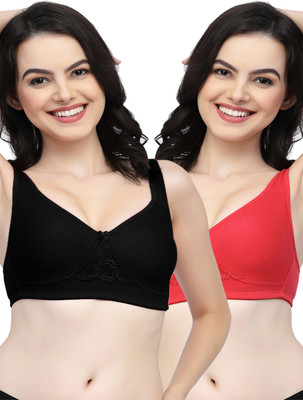 COLLEGE GIRL CG1214 Double Layered Women T-Shirt Non Padded Bra(Black, Red)