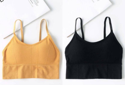 Nakshu Women T-Shirt Lightly Padded Bra(Yellow, Black)
