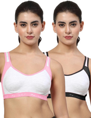 LILY Strops999 Women Sports Non Padded Bra(Pink, Black)