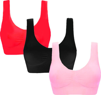 MOSSMOOR Pack of 3 Girls Stretchable Cotton sports non padded seamless sports gym bra Women Sports Non Padded Bra(Multicolor)