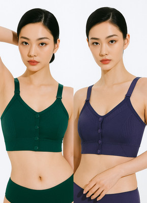 FLIQA Cotton Breastfeeding Nursing Wireless Bra Seamless Front Open Padded Bra Women Maternity/Nursing Lightly Padded Bra(Multicolor)