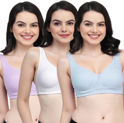 COLLEGE GIRL CG1214 Double Layered Women T-Shirt Non Padded Bra(Light Blue, White, Purple)