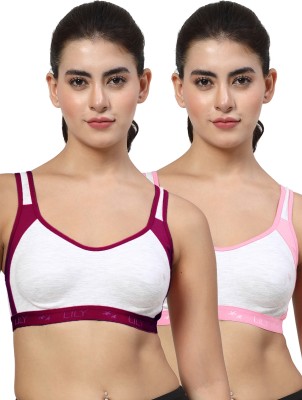 LILY Strops999 Women Sports Non Padded Bra(Purple, Pink)