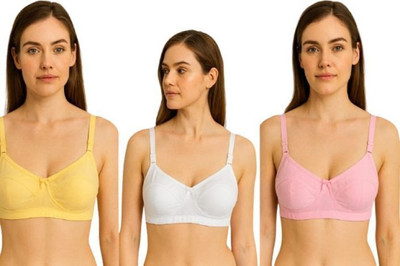 Ridhipaa Pack of 3 Women Full Coverage Non Padded Bra (Brown, Yellow, Pink) Women Full Coverage Non Padded Bra(Beige, Yellow, Pink)