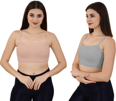 Guru Krupa Traders Women's Cotton Lycra Free Size Non Padded Pull On Sport Bra Women Sports Non Padded Bra(Grey, Pink)