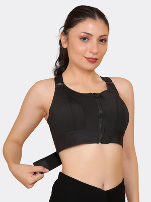 Wonder Queen Adjustable Strap Gym Bra Yoga Running Workout Bra Full Coverage Padded Fitness Women Sports Lightly Padded Bra(Black)