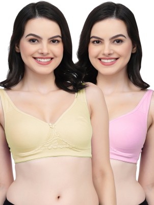 COLLEGE GIRL CG1214 Double Layered Women T-Shirt Non Padded Bra(Beige, Pink)