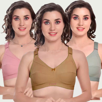X-WELL Women Everyday Non Padded Bra(Beige, Light Green)