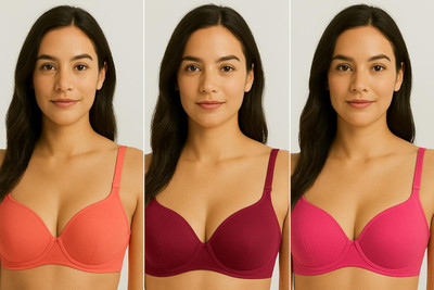 RASHMI COMBO BRA GAJRI, RANI & MHEROON Women Everyday Lightly Padded Bra(Multicolor)