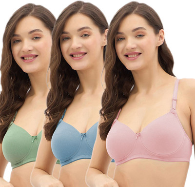 Women Vibes Women's Lightly Padded Wirefree full coverage T-Shirt Bra Combo Women T-Shirt Lightly Padded Bra(Multicolor)