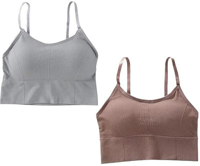 Tood Fashion Women And Girls Adjustable Strap Cotton Blend Women Sports Lightly Padded Bra(Grey, Maroon)
