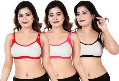 MUSIFASH SRP111215_Black,Pink & Red Women Sports Non Padded Bra(Multicolor)