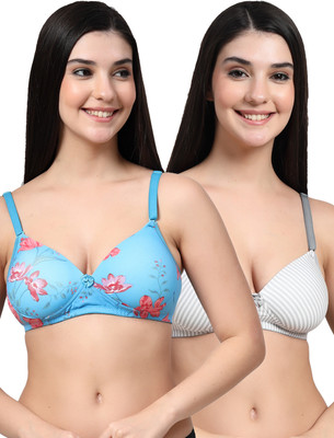 Erican ERPAD Women T-Shirt Lightly Padded Bra(Blue, Grey)