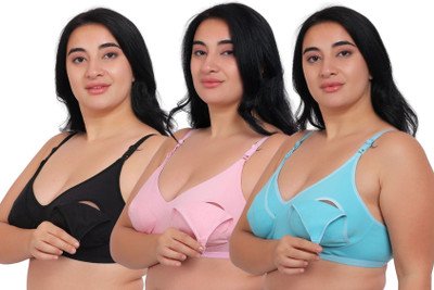 Fabme Women Maternity/Nursing Non Padded Bra(Light Blue, Black, Pink)