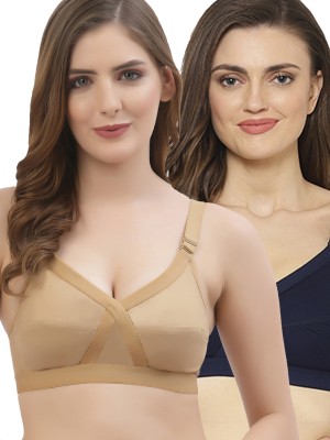 Floret Women's Cotton Full Coverage Non Padded Bra Women Full Coverage Non Padded Bra(Beige, Dark Blue)