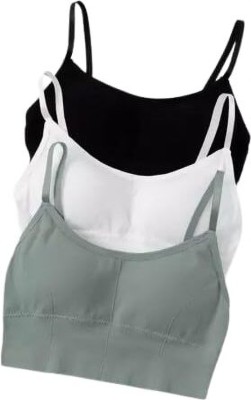 KVVTRADES Women Cotton Padded Wire Free Sports Bra Free Size Size 28-32 Women Sports Lightly Padded Bra(Black, White, Grey)